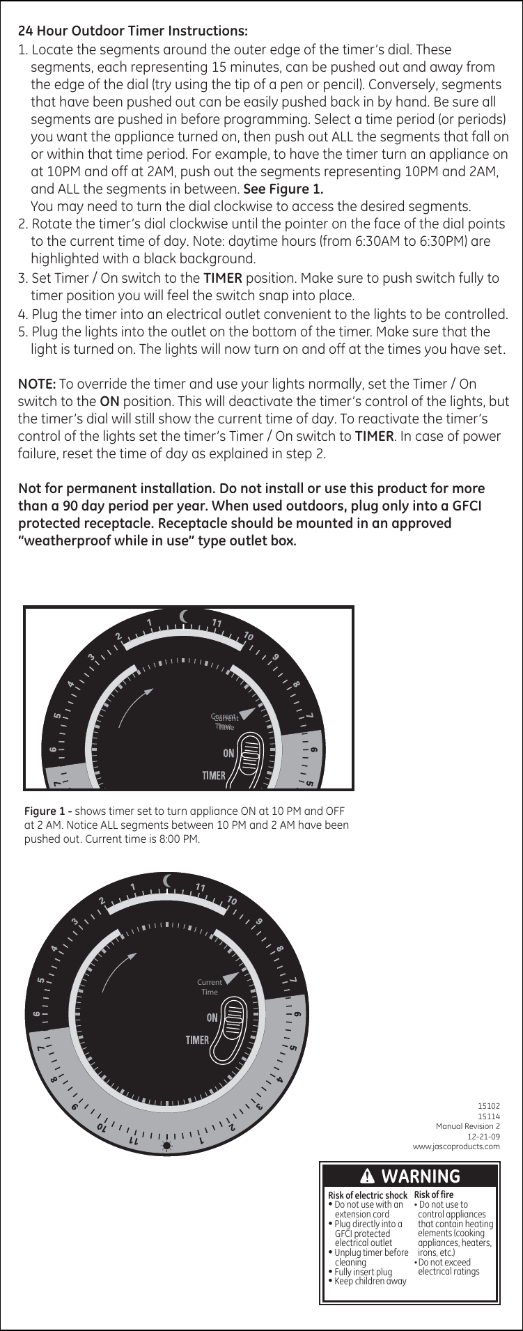 Ge Appliances Outdoor 15102 15114 Mechanical Timer Owners Manual 2 Eng