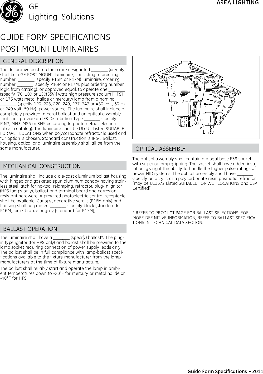 Page 2 of 2 - Ge-Appliances Ge-P16M-And-P17M-Specification-Sheet- GE Outdoor Area Lighting Decorative Post Top Luminaire Mount Spec Sheet |  Ge-p16m-and-p17m-specification-sheet