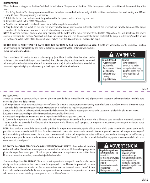 Page 1 of 1 - Ge-Appliances Ge-Plugin-15151-Mechanical-7Day-Timer-Owners-Manual 15151 Manual