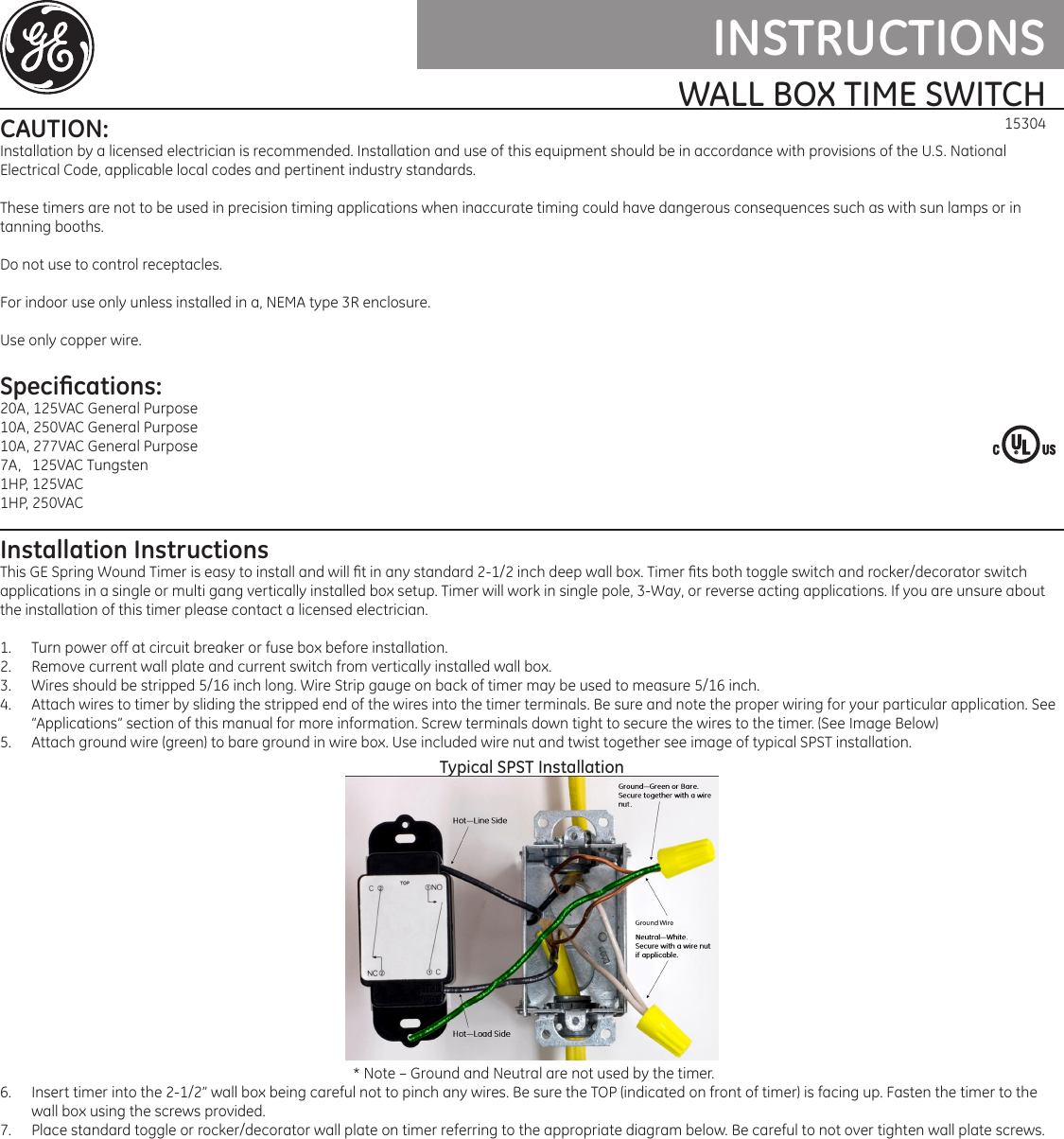 Page 1 of 2 - Ge-Appliances Ge-Spring-Wound-Timer-15304-Owners-Manual