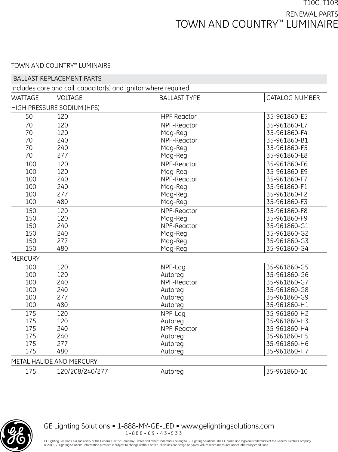 Page 2 of 2 - Ge-Appliances Ge-T10C-And-T10R-Renewal-Parts- GE Outdoor Area Lighting Decorative Post Top Luminaire Town And Country Renewal Parts |  Ge-t10c-and-t10r-renewal-parts