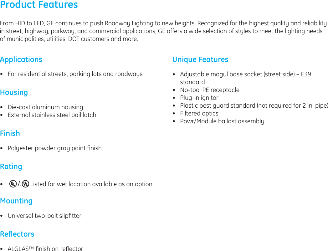 Page 2 of 4 - Ge Ge-M-250A2-Data-Sheet- Roadway Lighting M2AR M250A2 Power Door — Data Sheet | OLP2936  Ge-m-250a2-data-sheet