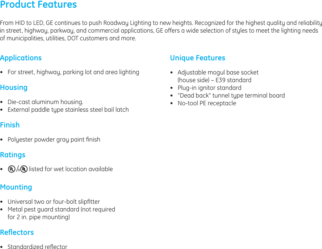 Page 2 of 4 - Ge Ge-M-400-Data-Sheet- Roadway Lighting MSRL & MSRA M-400 — Data Sheet | OLP2925  Ge-m-400-data-sheet
