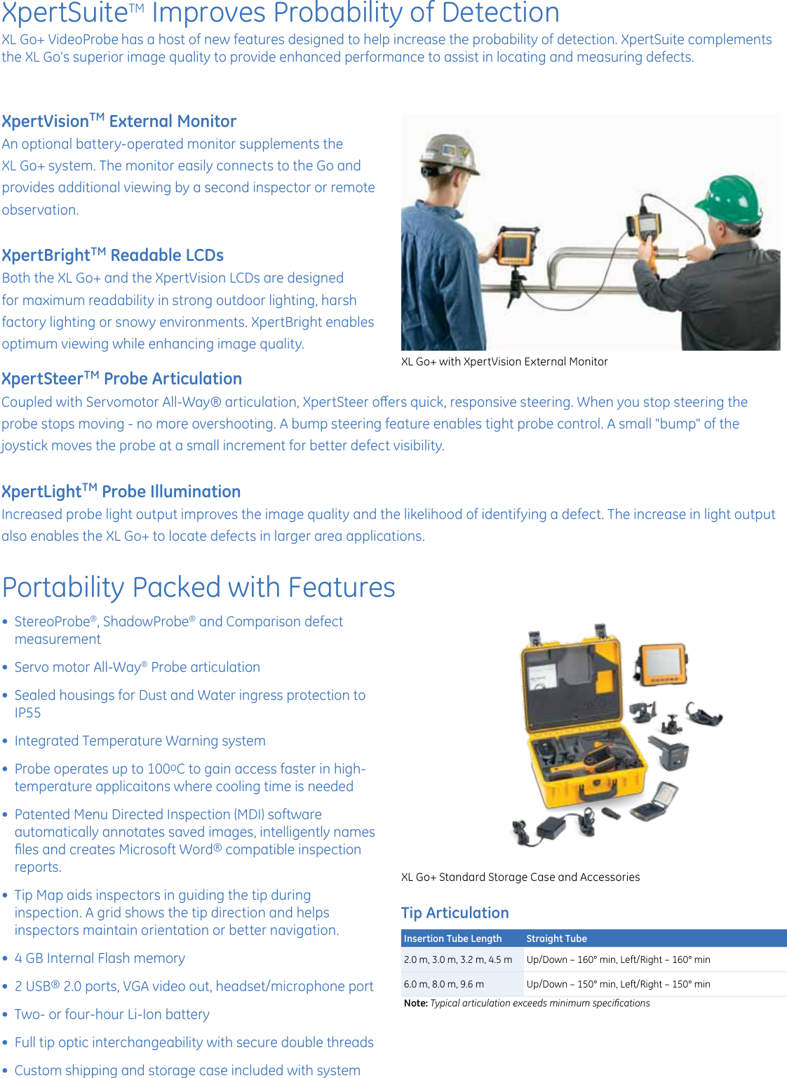 Page 2 of 4 - Ge Ge-Xl-Go-Plus-Videoprobe-Ndt-Video-Borescope-Data-Sheet-  Ge-xl-go-plus-videoprobe-ndt-video-borescope-data-sheet