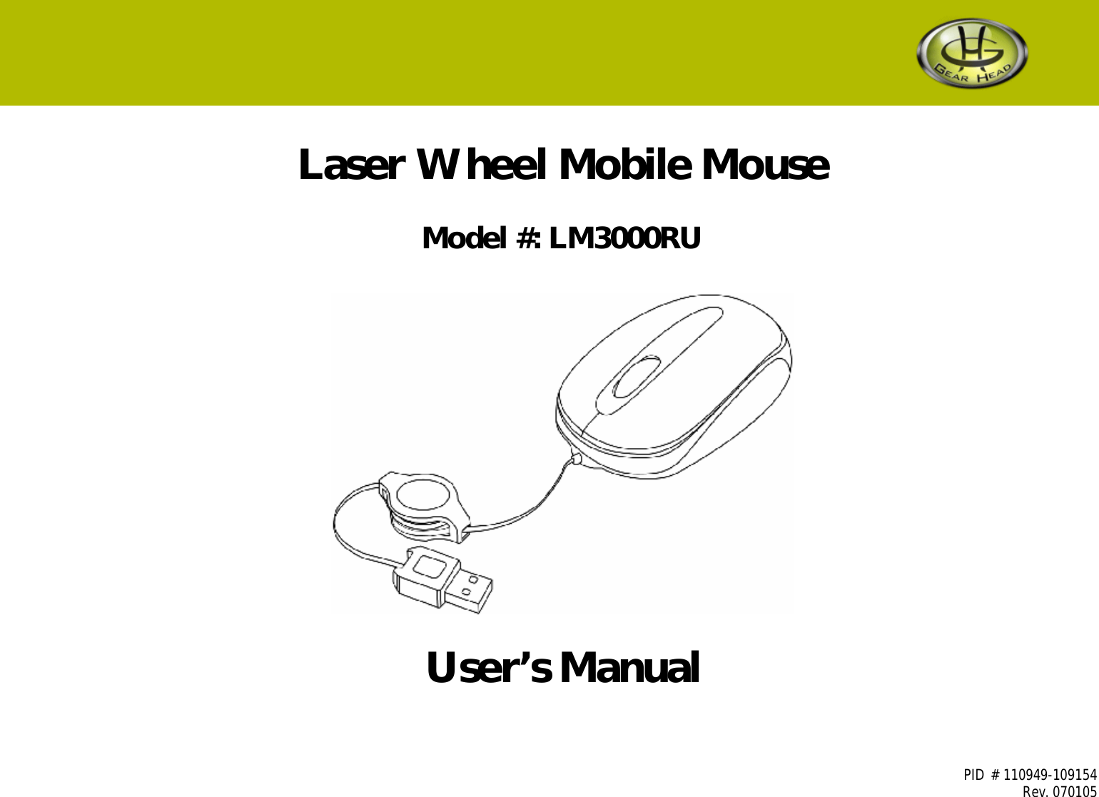 Page 1 of 7 - Gear-Head Gear-Head-Gear-Head-Mouse-Lm3000Ru-Users-Manual- WWM_110949_109154_GH_LM3000RU_LaserWiredMouse_UM_Rev070105  Gear-head-gear-head-mouse-lm3000ru-users-manual