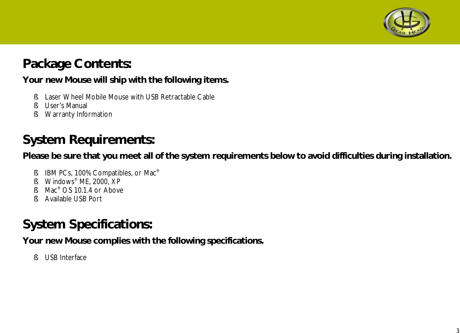 Page 3 of 7 - Gear-Head Gear-Head-Gear-Head-Mouse-Lm3000Ru-Users-Manual- WWM_110949_109154_GH_LM3000RU_LaserWiredMouse_UM_Rev070105  Gear-head-gear-head-mouse-lm3000ru-users-manual