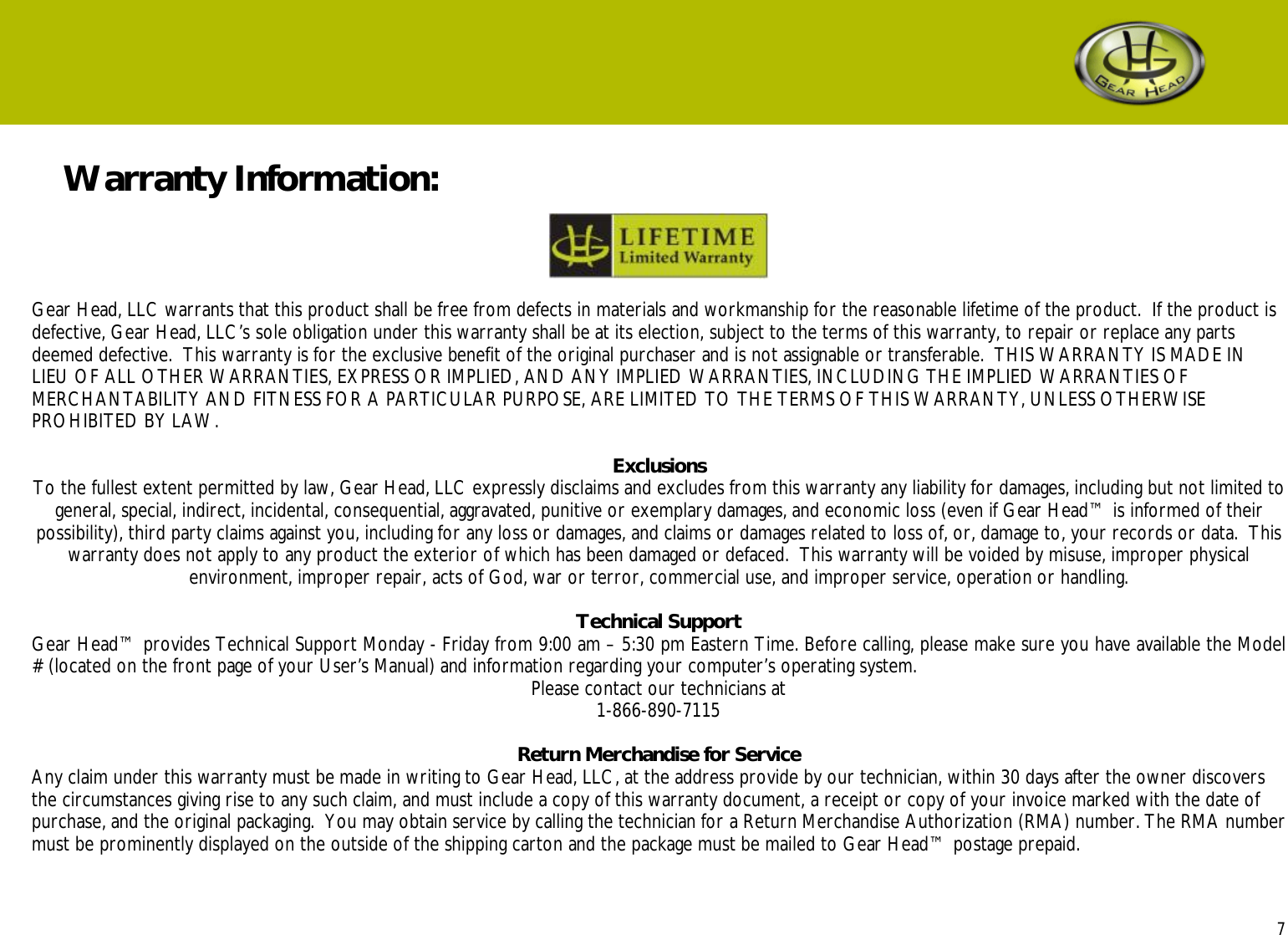 Page 7 of 7 - Gear-Head Gear-Head-Gear-Head-Mouse-Lm3000Ru-Users-Manual- WWM_110949_109154_GH_LM3000RU_LaserWiredMouse_UM_Rev070105  Gear-head-gear-head-mouse-lm3000ru-users-manual