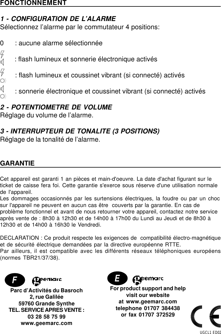 Page 6 of 6 - Geemarc Geemarc-Telephone-Ring-Amplifier-And-Flasher-Cl1-Users-Manual- UGBB100FT  Geemarc-telephone-ring-amplifier-and-flasher-cl1-users-manual