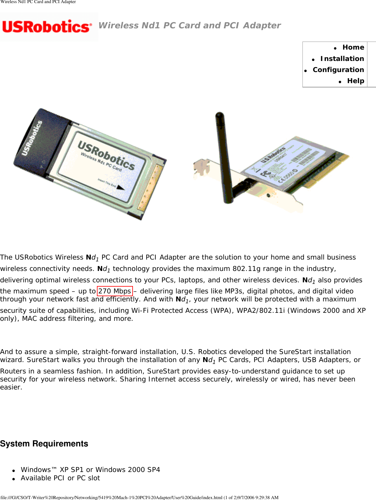 Page 1 of GemTek Technology C950622G Wireless Nd1 PC Card User Manual Wireless Nd1 PC Card and PCI Adapter