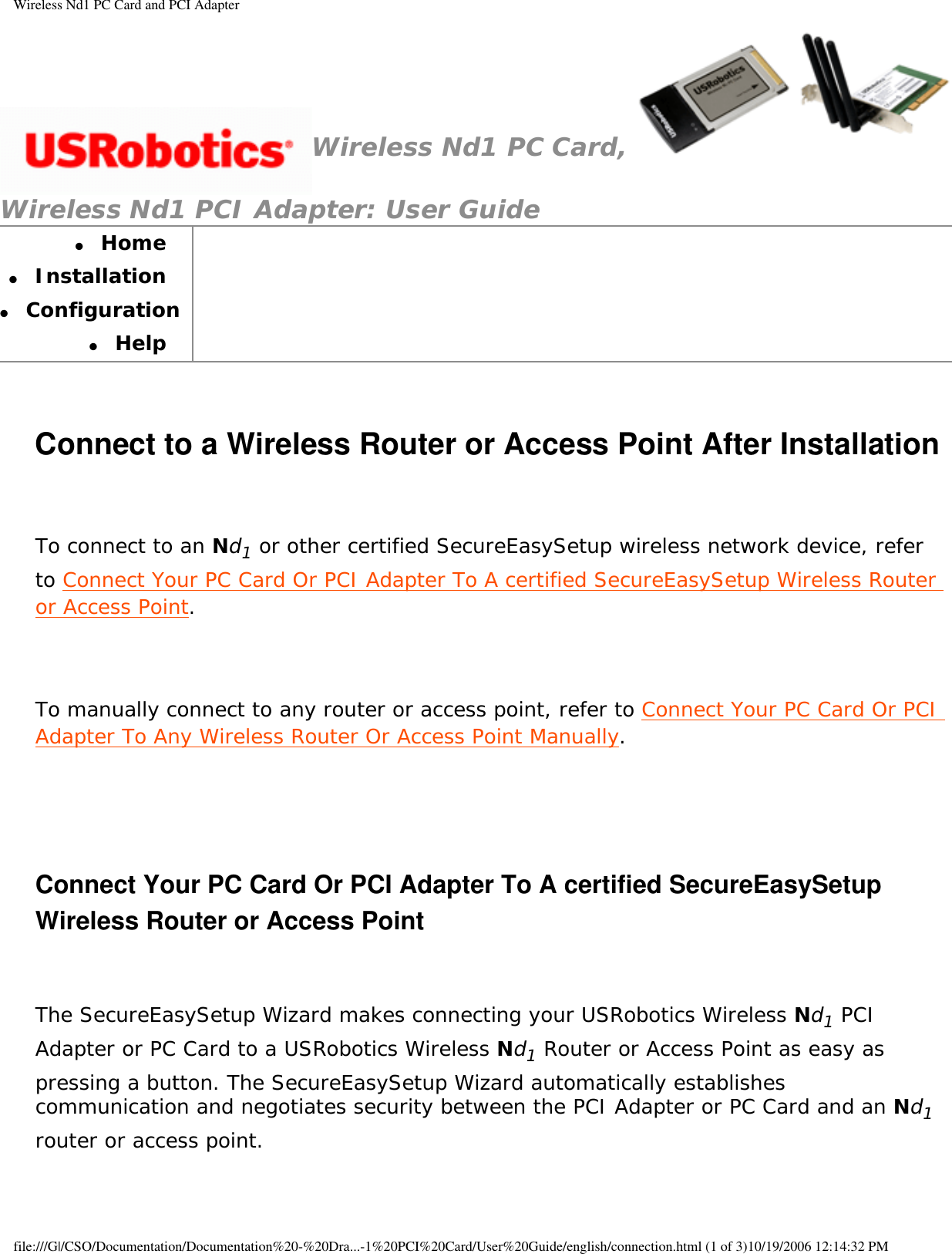 Page 13 of GemTek Technology P950622G USRobotics Wireless Nd1 PCI Adapter User Manual Wireless Nd1 PC Card and PCI Adapter