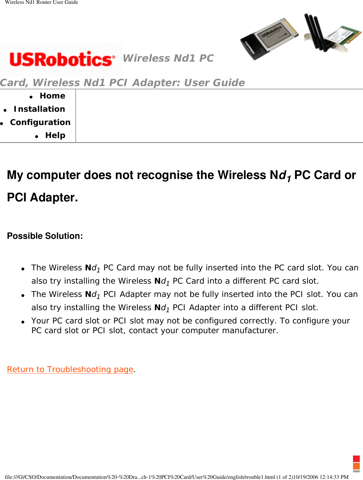 Page 28 of GemTek Technology P950622G USRobotics Wireless Nd1 PCI Adapter User Manual Wireless Nd1 PC Card and PCI Adapter