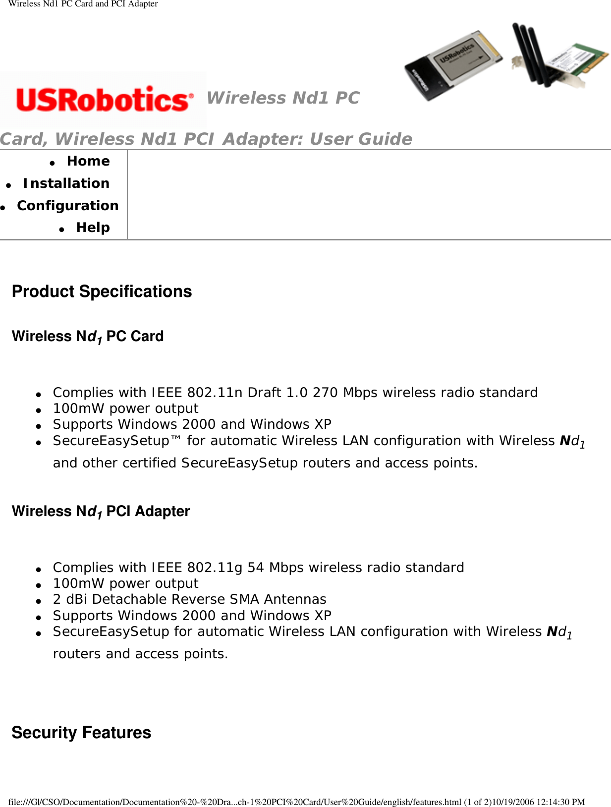 Page 3 of GemTek Technology P950622G USRobotics Wireless Nd1 PCI Adapter User Manual Wireless Nd1 PC Card and PCI Adapter
