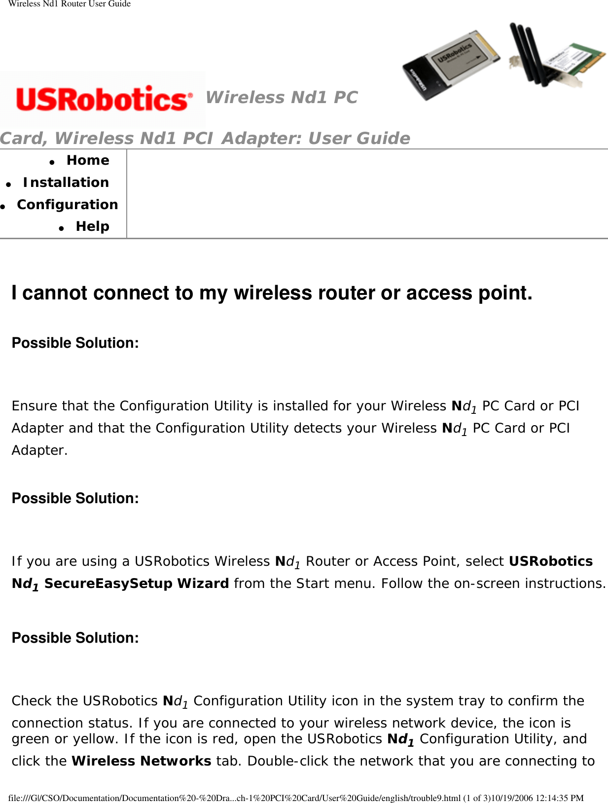 Page 38 of GemTek Technology P950622G USRobotics Wireless Nd1 PCI Adapter User Manual Wireless Nd1 PC Card and PCI Adapter