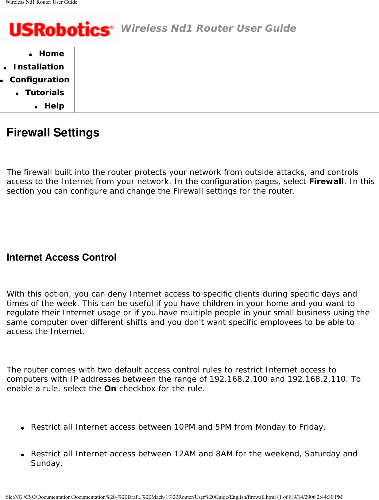 Page 22 of GemTek Technology R950630GN USRobotics Wireless Nd1 Router User Manual Wireless Nd1 Router User Guide