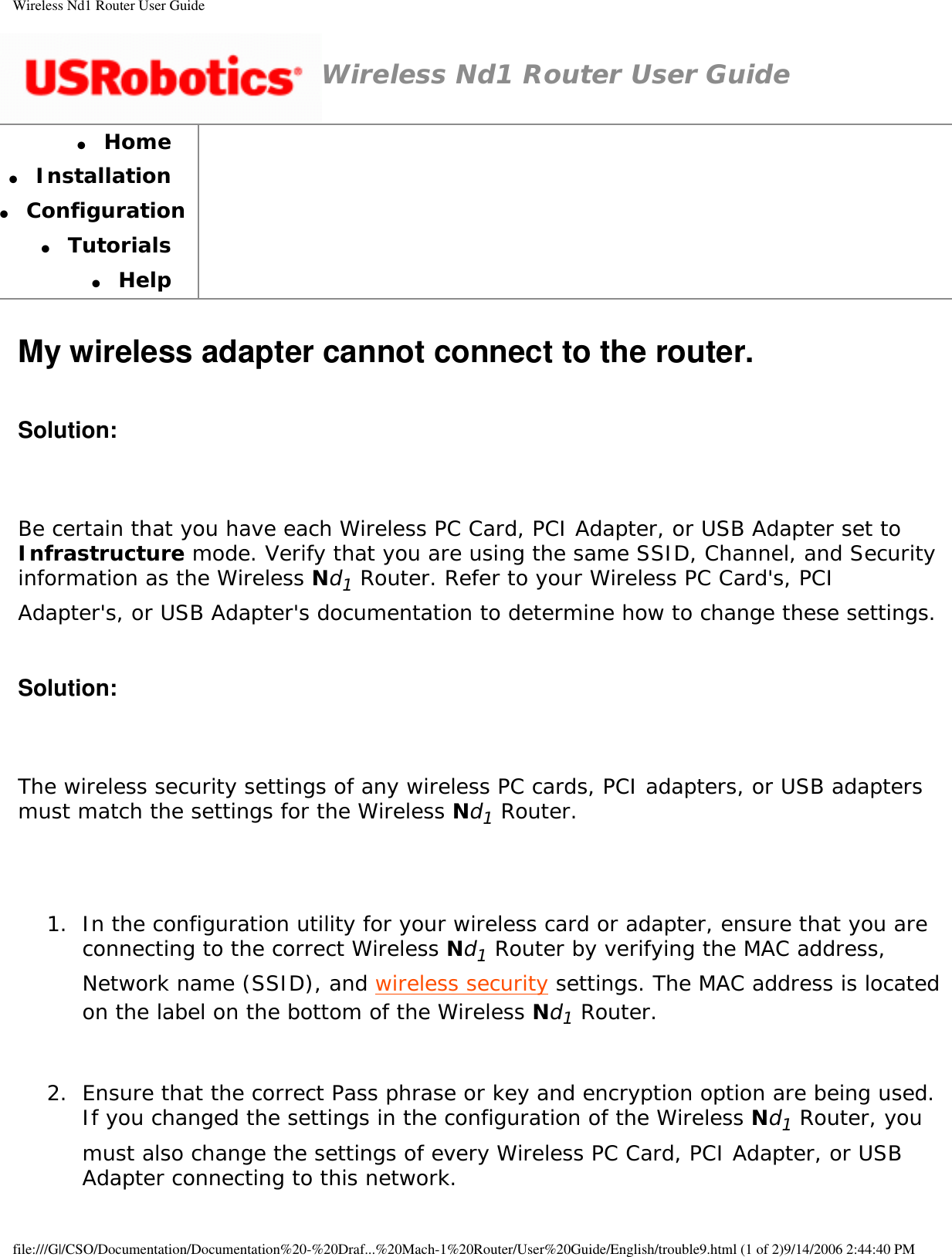 Page 19 of GemTek Technology R950630GN USRobotics Wireless Nd1 Router User Manual Wireless Nd1 Router User Guide