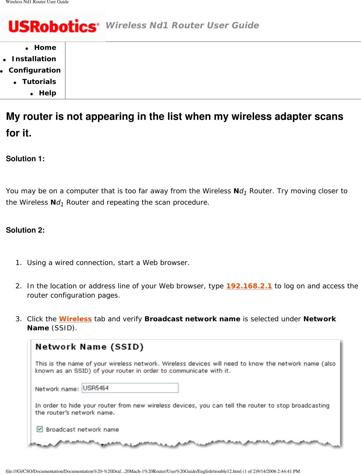 Page 22 of GemTek Technology R950630GN USRobotics Wireless Nd1 Router User Manual Wireless Nd1 Router User Guide