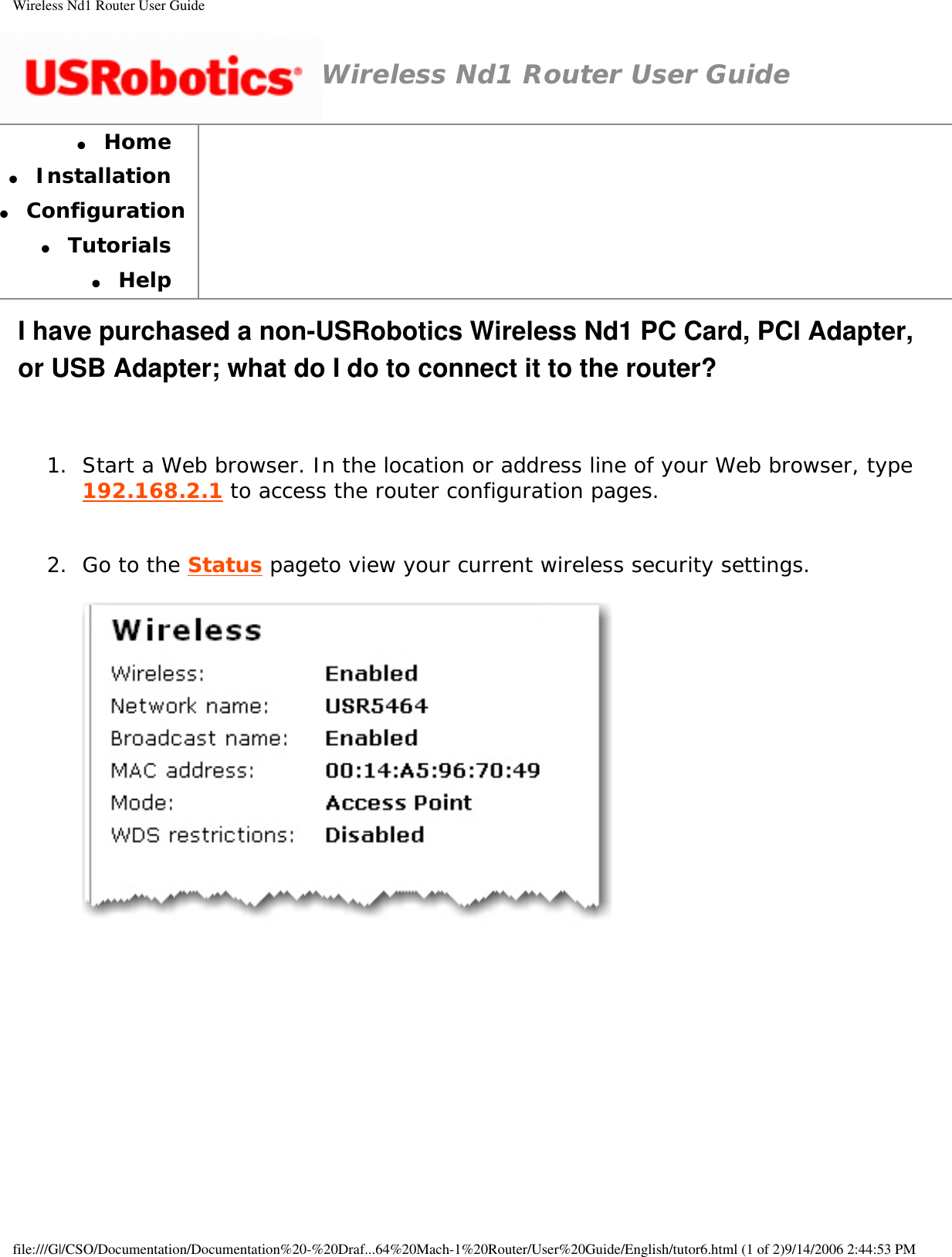 Page 20 of GemTek Technology R950630GN USRobotics Wireless Nd1 Router User Manual Wireless Nd1 Router User Guide