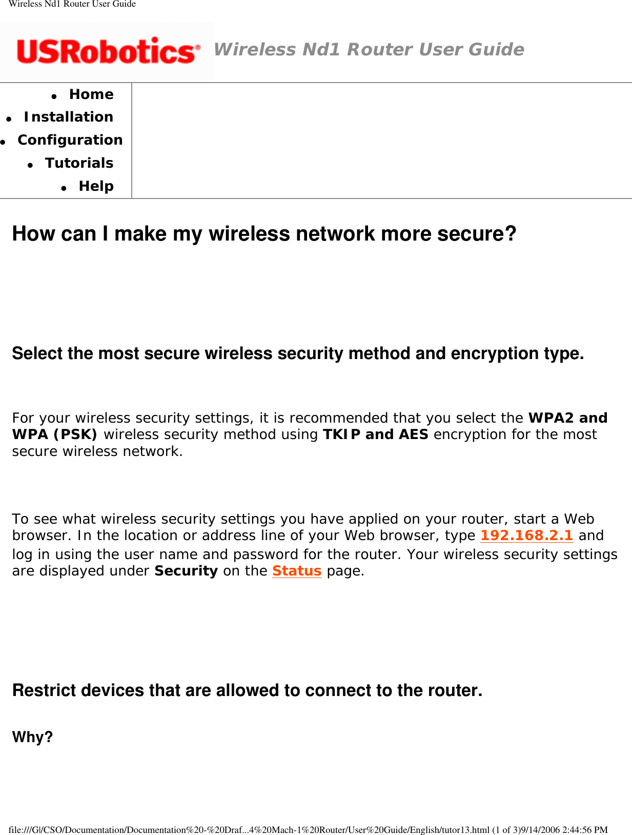 Page 30 of GemTek Technology R950630GN USRobotics Wireless Nd1 Router User Manual Wireless Nd1 Router User Guide