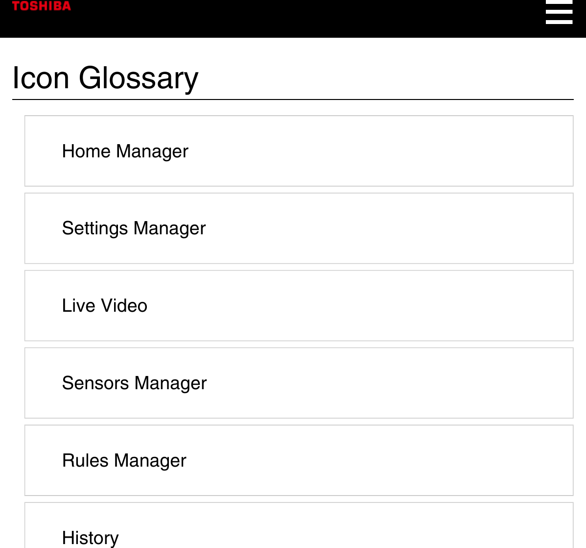 Icon GlossaryHome ManagerSettings ManagerLive VideoSensors ManagerRules ManagerHistory