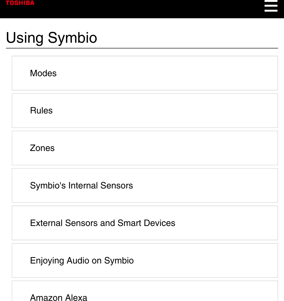 Using SymbioModesRulesZonesSymbio&apos;s Internal SensorsExternal Sensors and Smart DevicesEnjoying Audio on SymbioAmazon Alexa