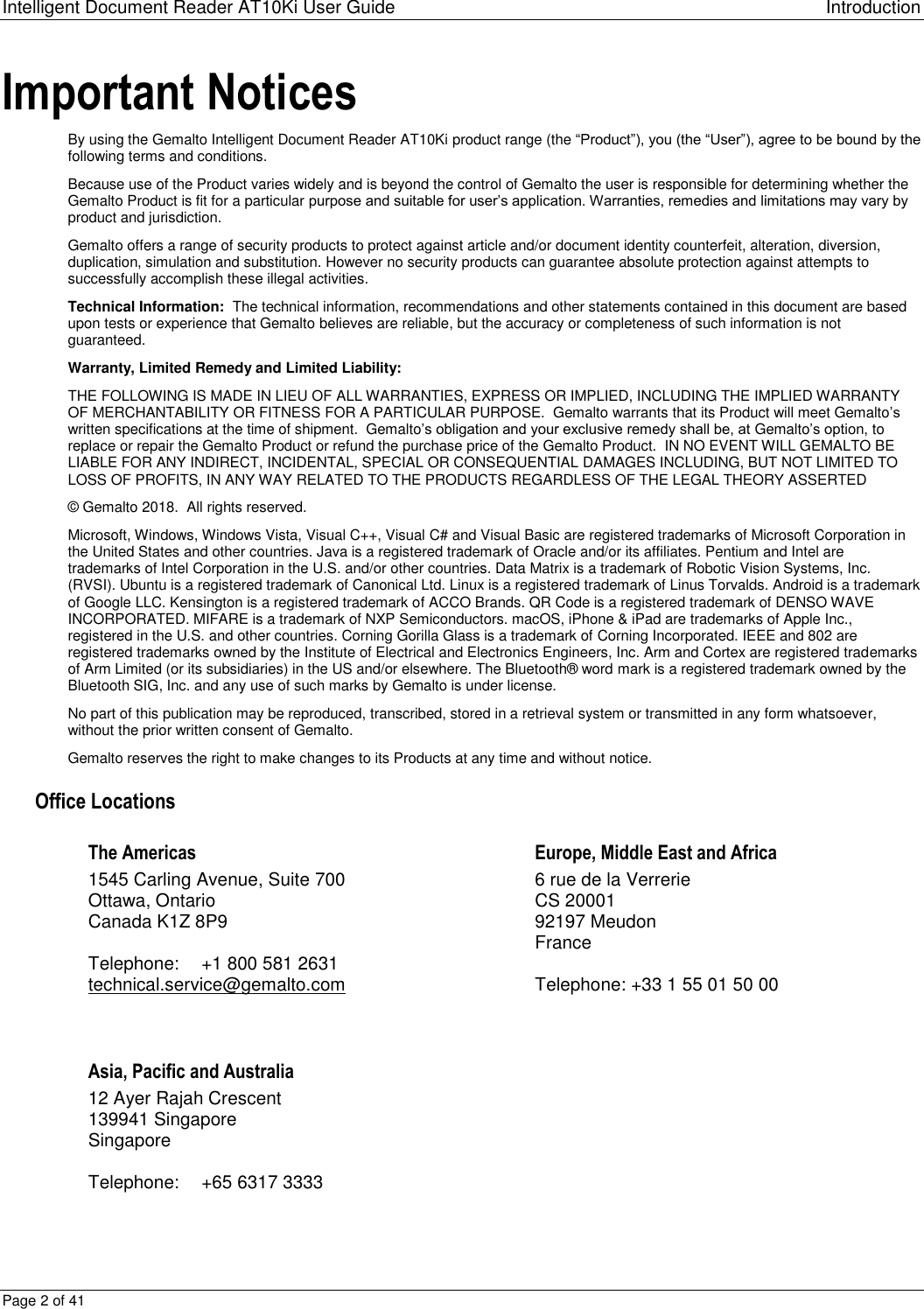 Page 2 of Gemalto PR01523 ation Scanner User Manual