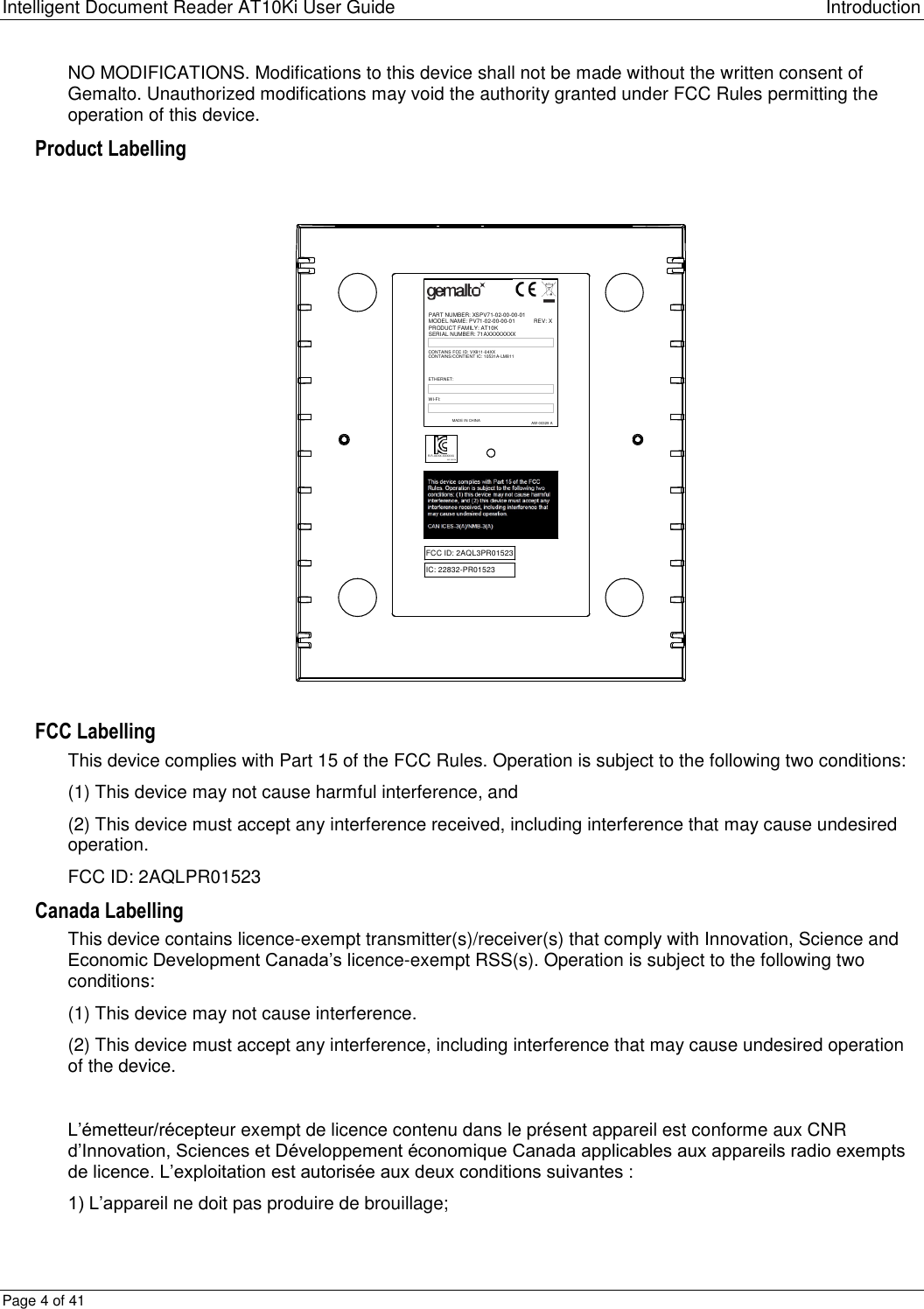 Page 4 of Gemalto PR01523 ation Scanner User Manual