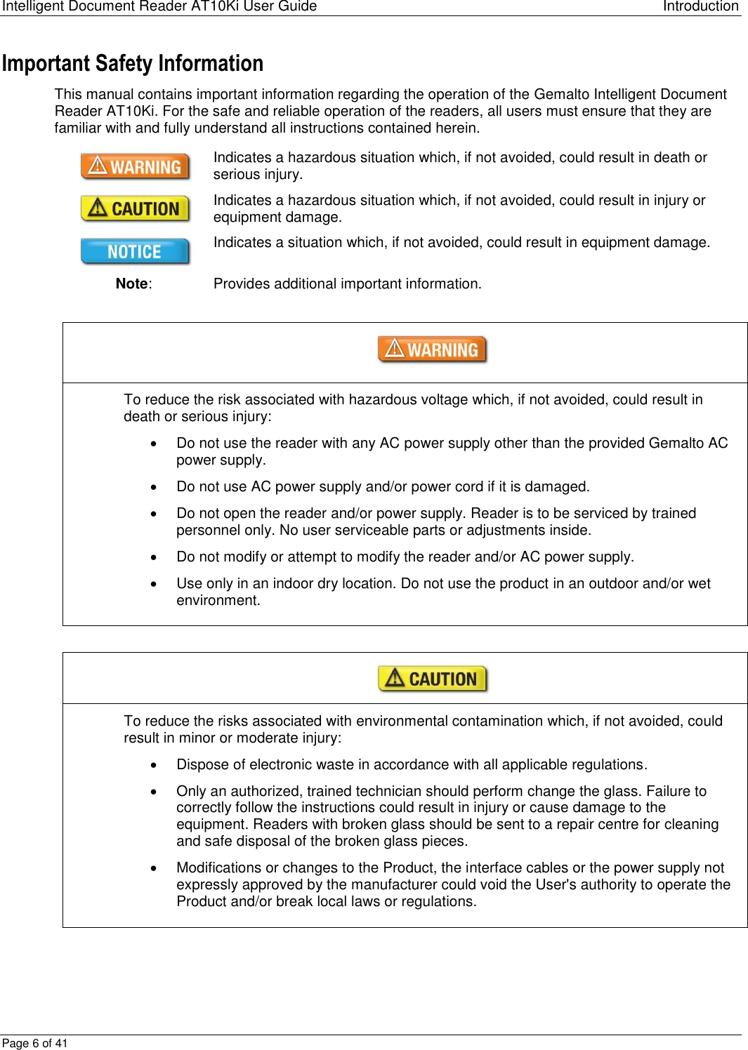 Page 6 of Gemalto PR01523 ation Scanner User Manual