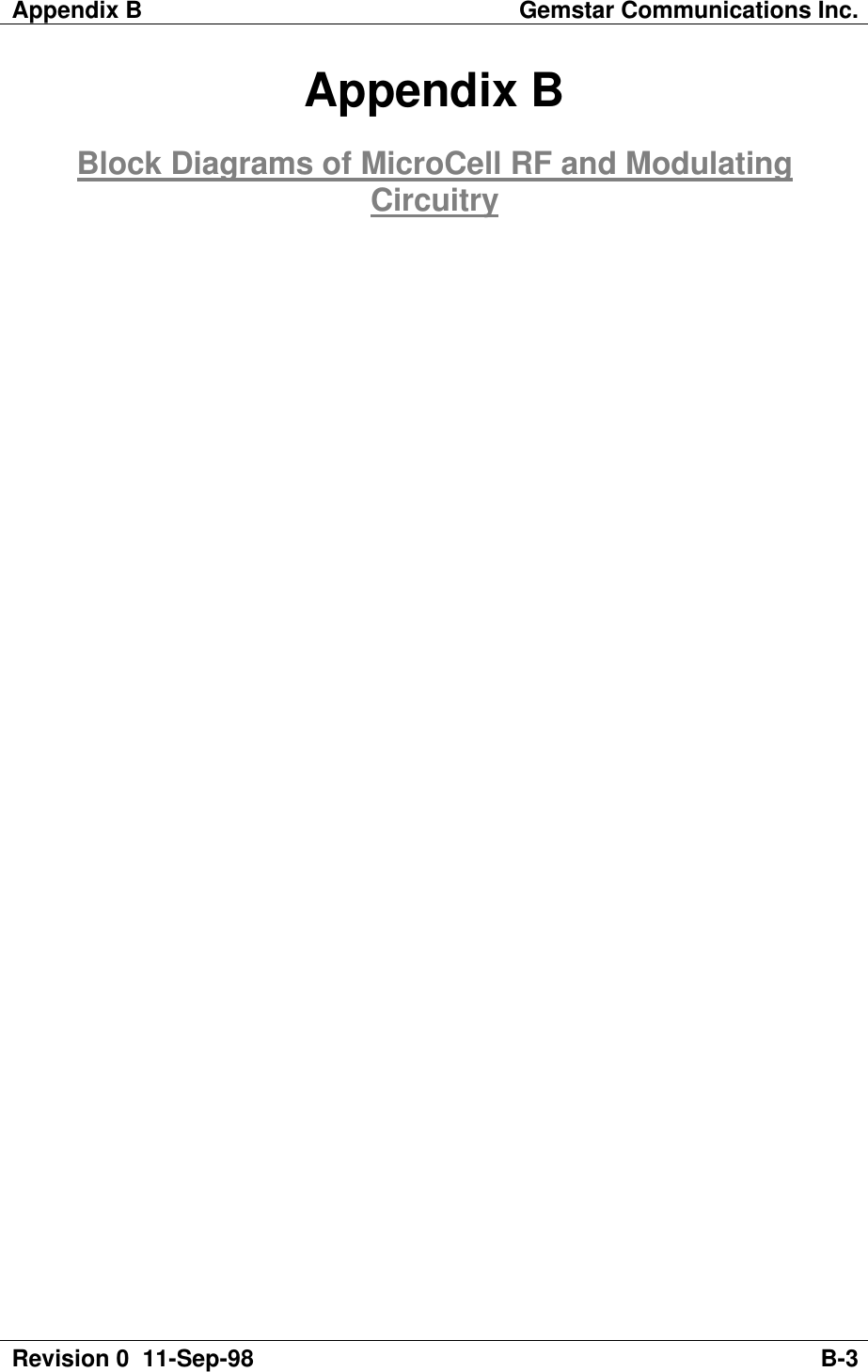 Appendix B Gemstar Communications Inc.Revision 0  11-Sep-98 B-3Appendix BBlock Diagrams of MicroCell RF and ModulatingCircuitry