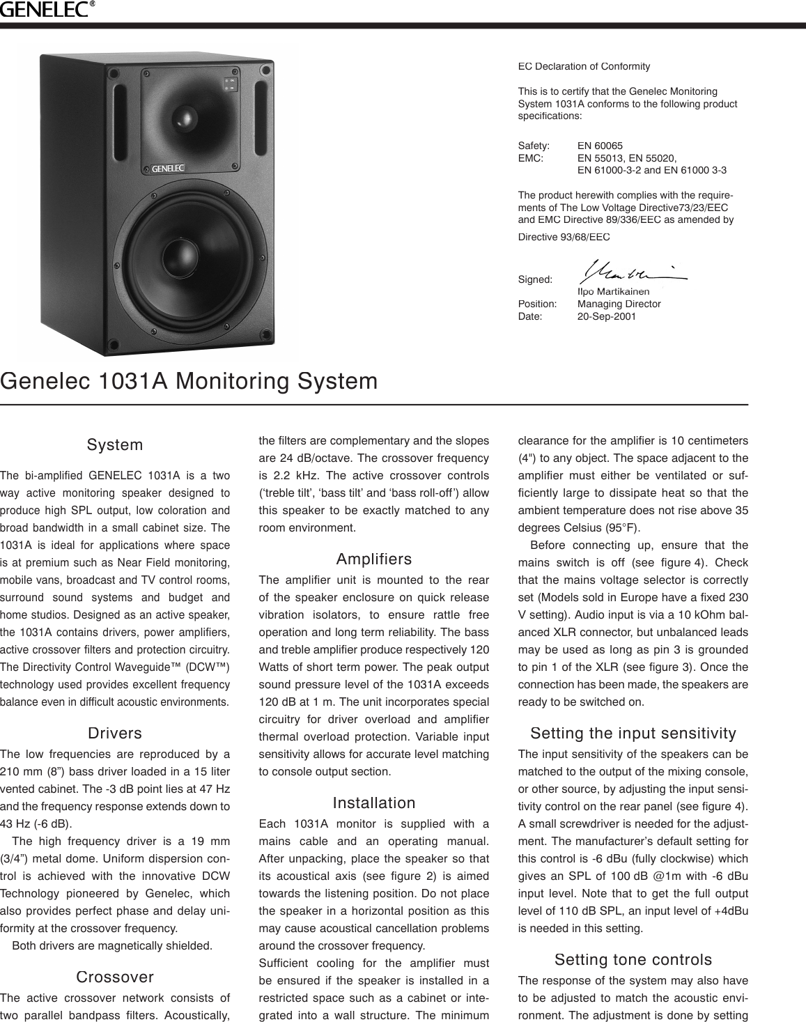 Page 2 of 4 - Genelec Genelec-1031A-Users-Manual-  Genelec-1031a-users-manual