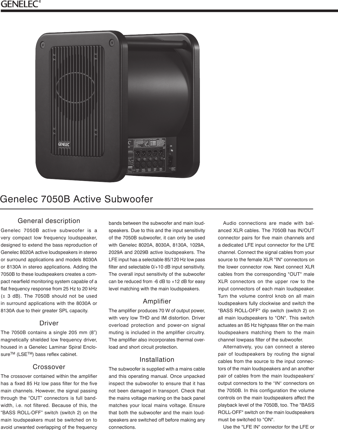Page 2 of 6 - Genelec Genelec-7050B-Users-Manual- 7050B Op-man Genelec-7050b-users-manual
