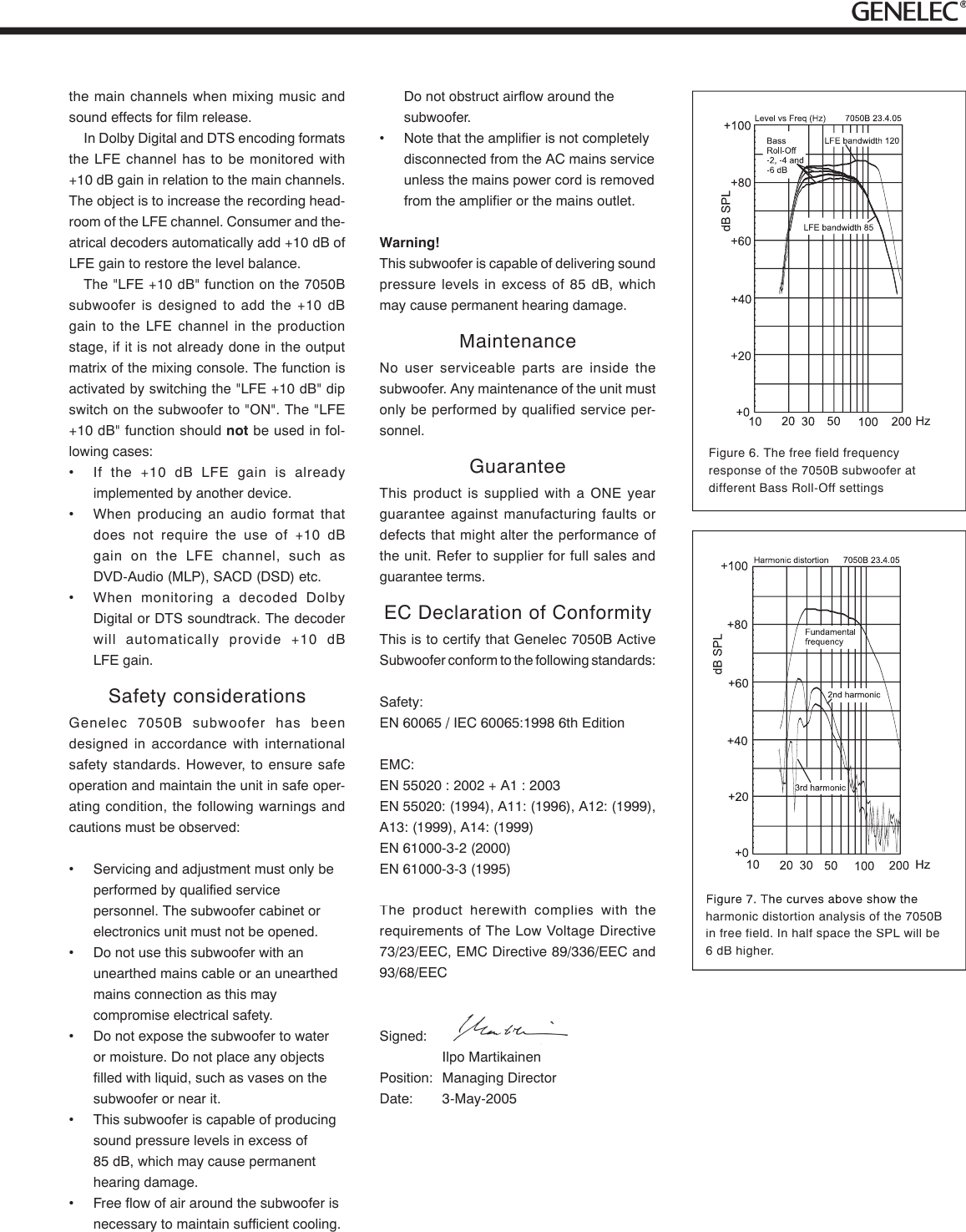 Page 5 of 6 - Genelec Genelec-7050B-Users-Manual- 7050B Op-man Genelec-7050b-users-manual