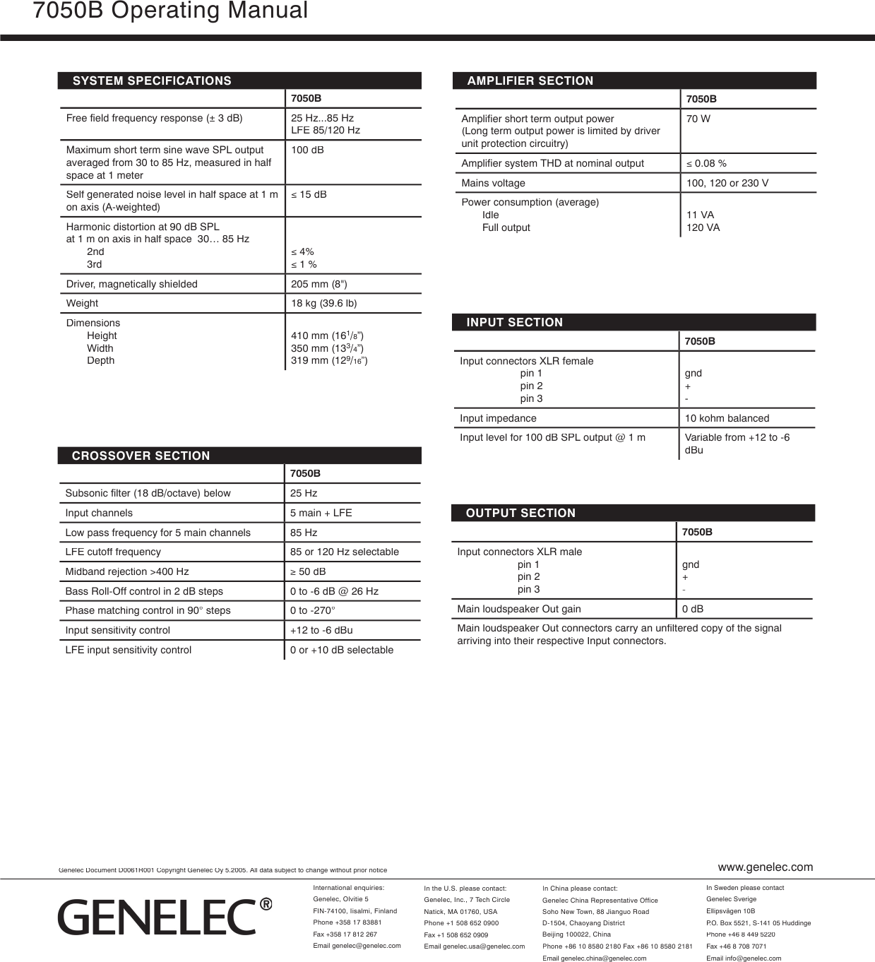 Page 6 of 6 - Genelec Genelec-7050B-Users-Manual- 7050B Op-man Genelec-7050b-users-manual