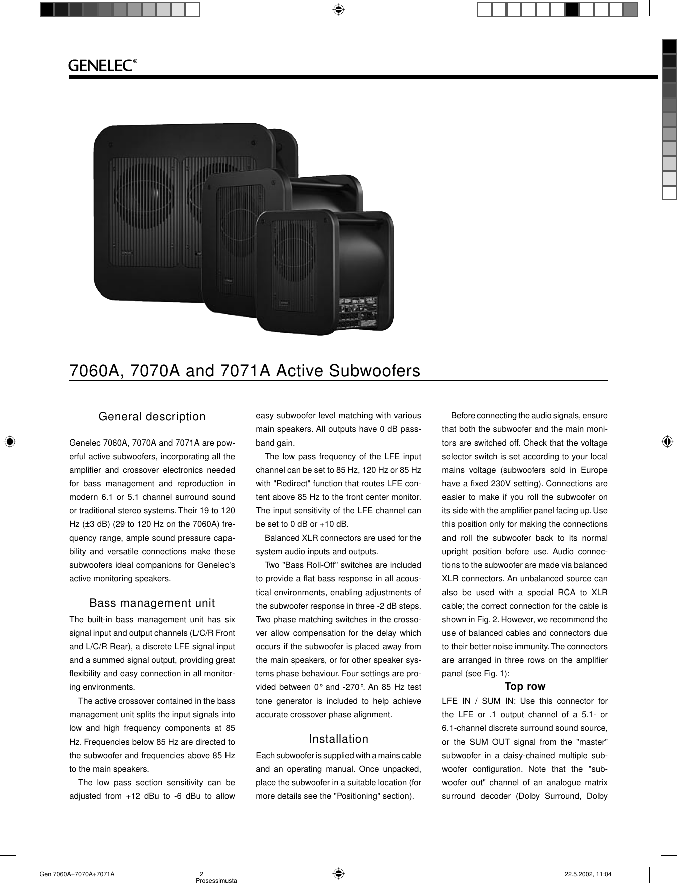 Page 2 of 8 - Genelec Genelec-7060A-Users-Manual- Gen 7060A+7070A+7071A  Genelec-7060a-users-manual