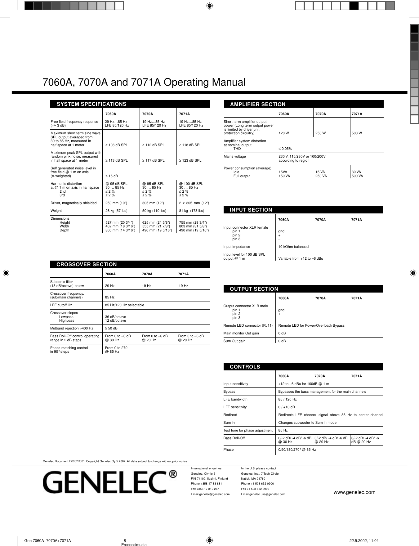 Page 8 of 8 - Genelec Genelec-7060A-Users-Manual- Gen 7060A+7070A+7071A  Genelec-7060a-users-manual