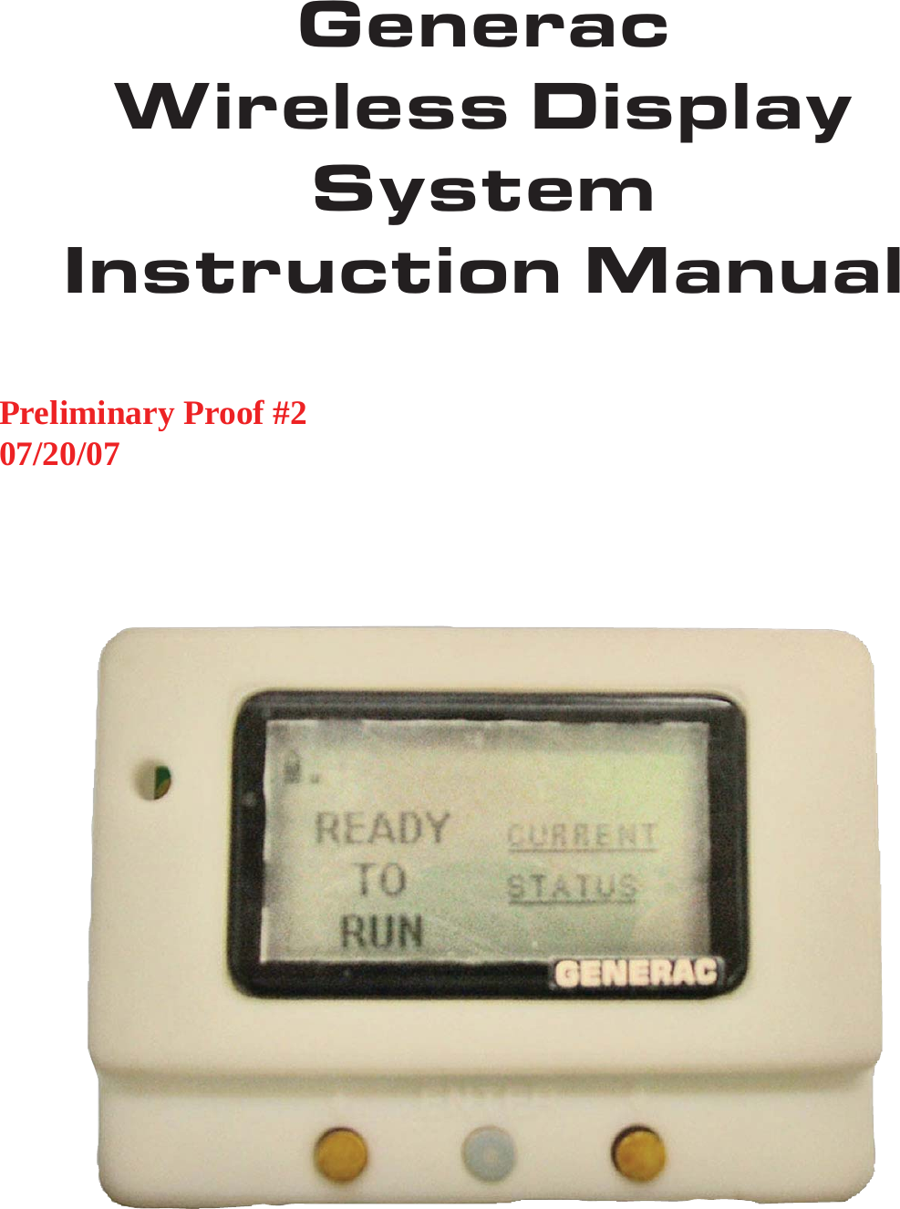GeneracWireless DisplaySystemInstruction ManualPreliminary Proof #207/20/07