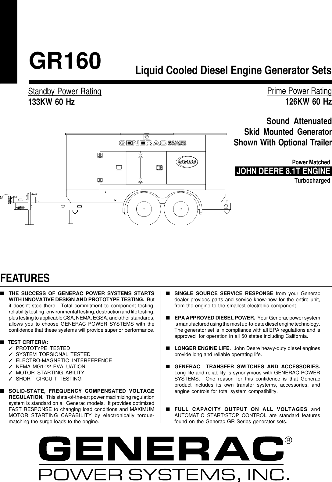 Page 1 of 4 - Generac Generac-Gr160-Users-Manual- GR160 Specs 0160830SBY  Generac-gr160-users-manual