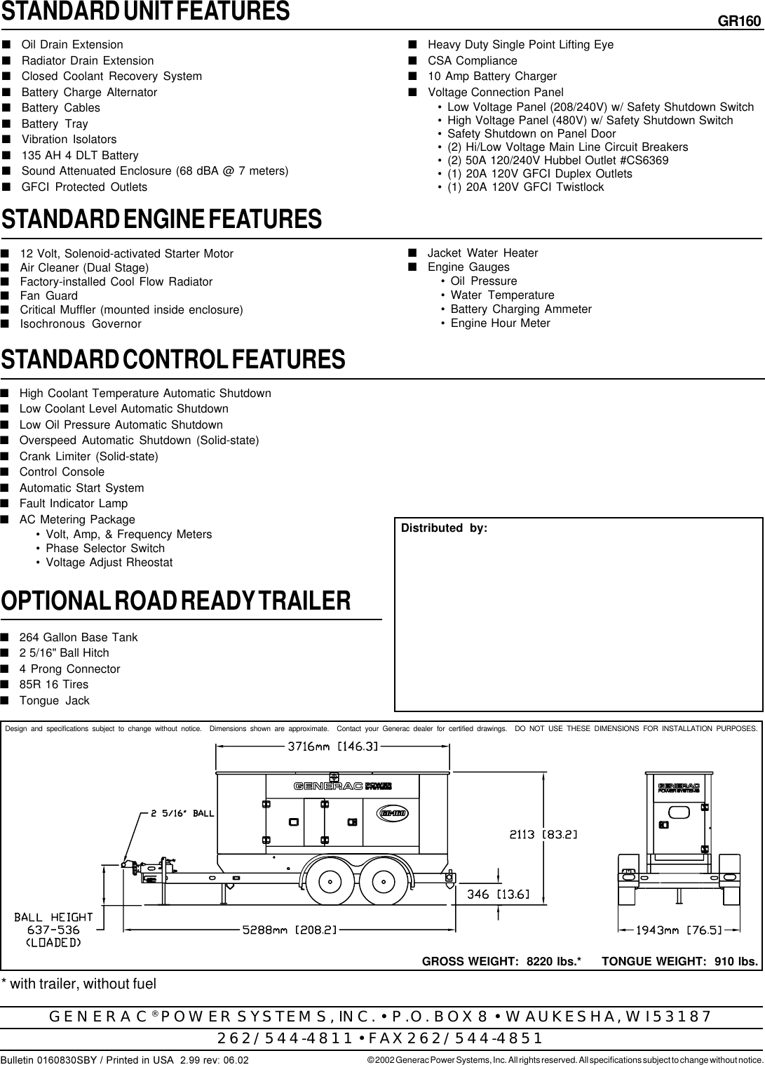 Page 4 of 4 - Generac Generac-Gr160-Users-Manual- GR160 Specs 0160830SBY  Generac-gr160-users-manual