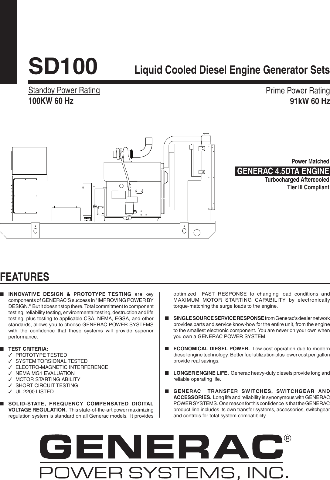 Page 1 of 4 - Generac Generac-Sd100-Users-Manual-  Generac-sd100-users-manual