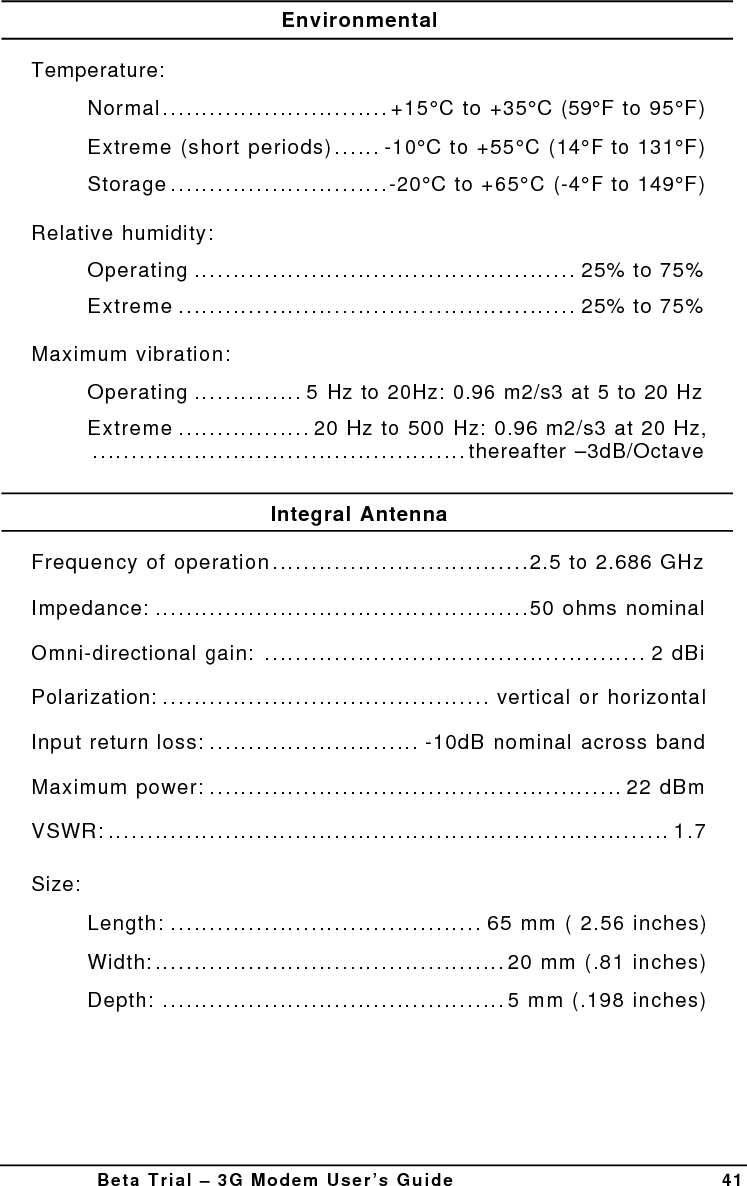 42 Appendix B. Technical Specifications