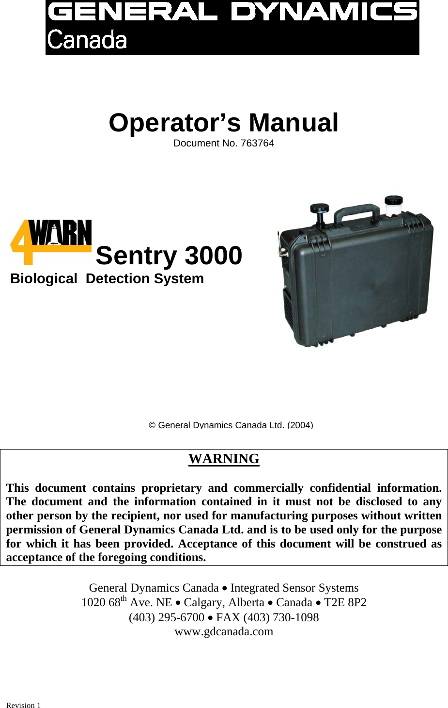 General dynamics canada 30002004 4warn sentry 3000 user manual outline