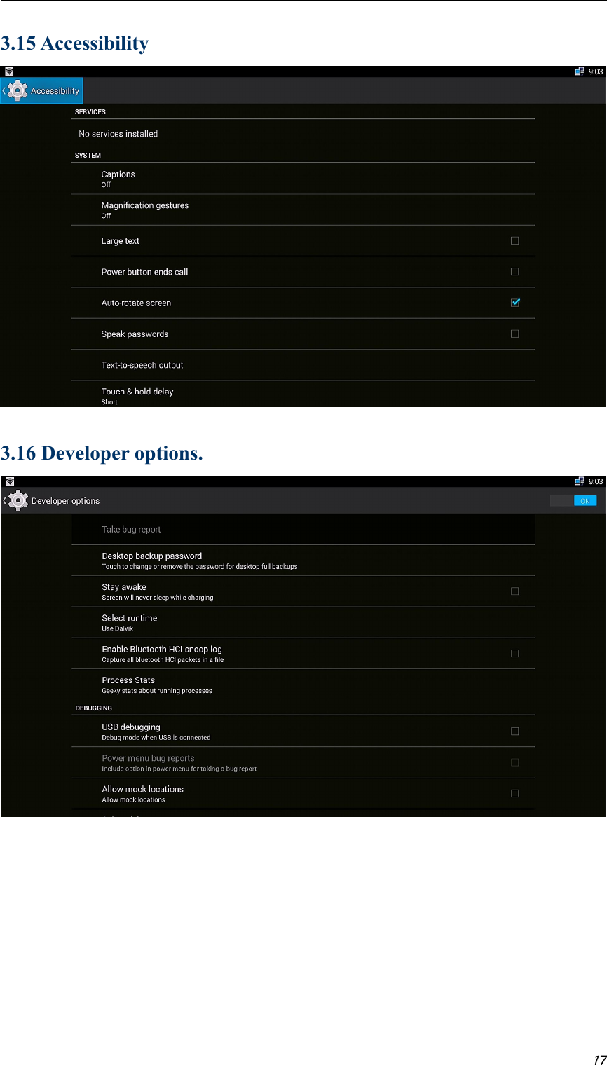 173.15 Accessibility3.16 Developer options.
