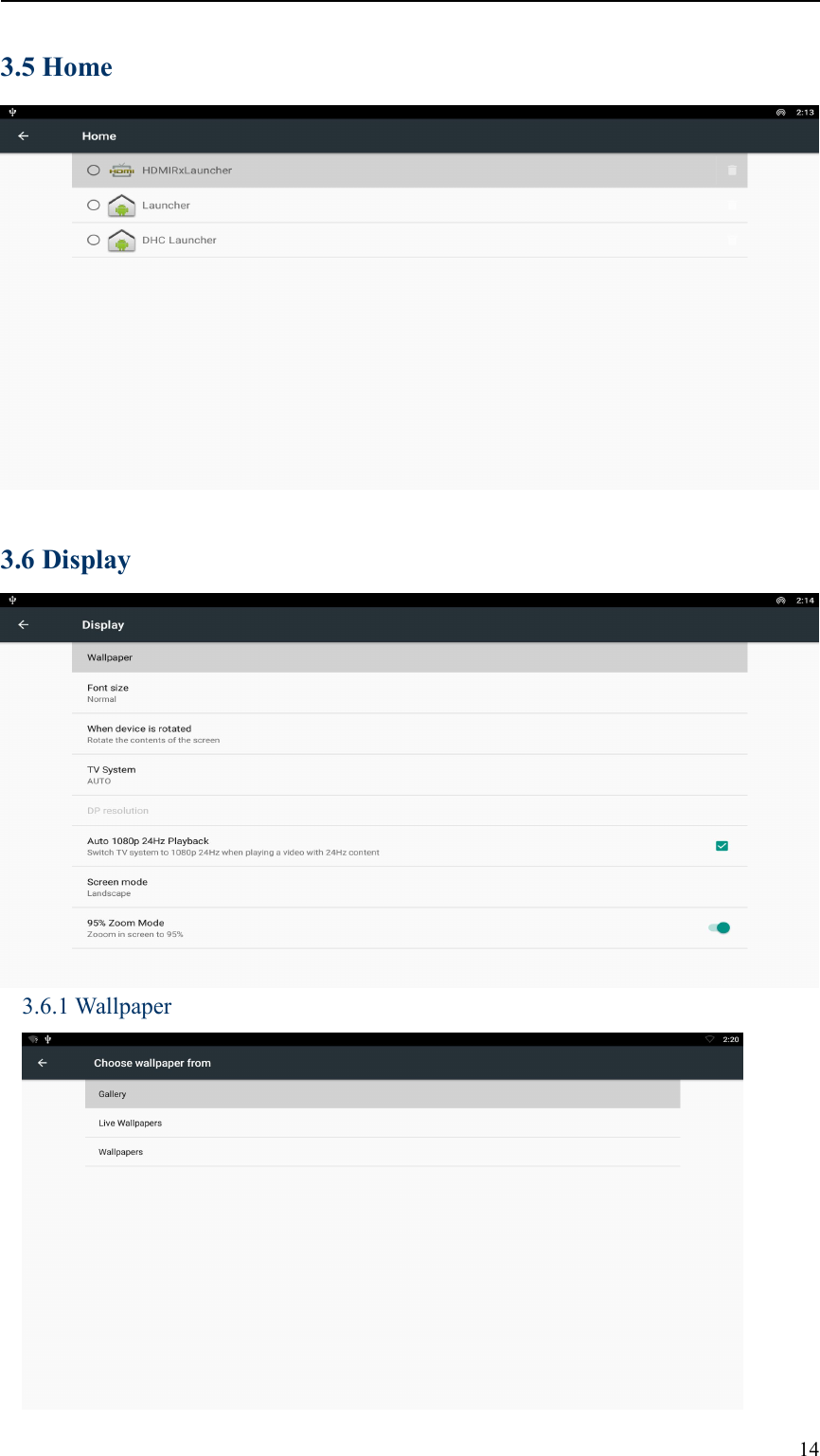 143.5 Home3.6 Display3.6.1 Wallpaper