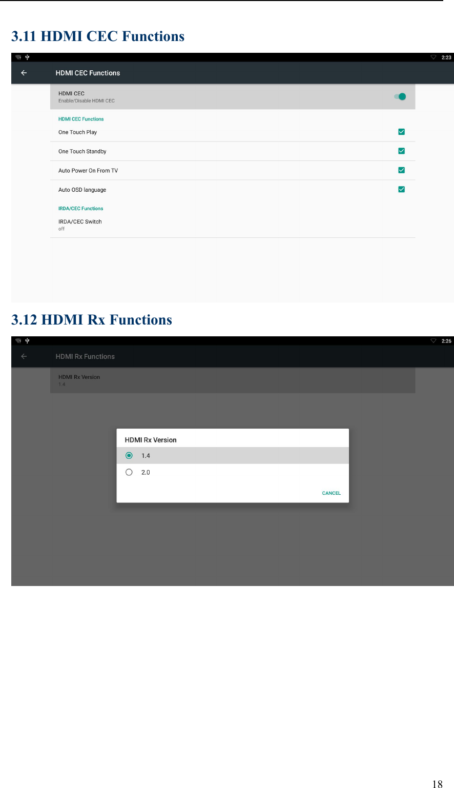 183.11 HDMI CEC Functions3.12 HDMI Rx Functions