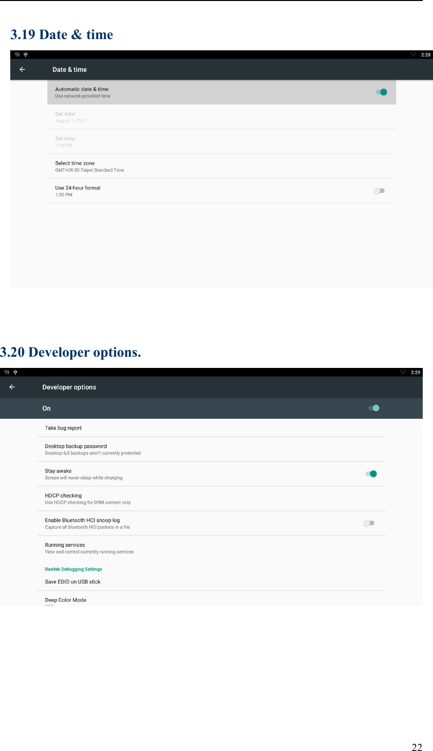 223.19 Date &amp; time3.20 Developer options.