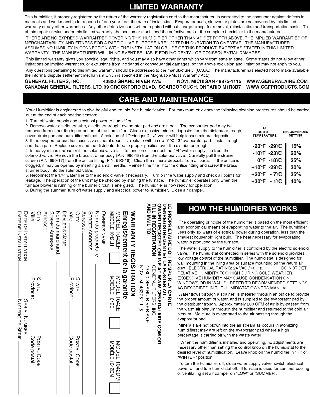 Page 6 of 8 - Genie 1042 User Manual  GENERALAIRE HUMIDIFIER - Manuals And Guides L1002553