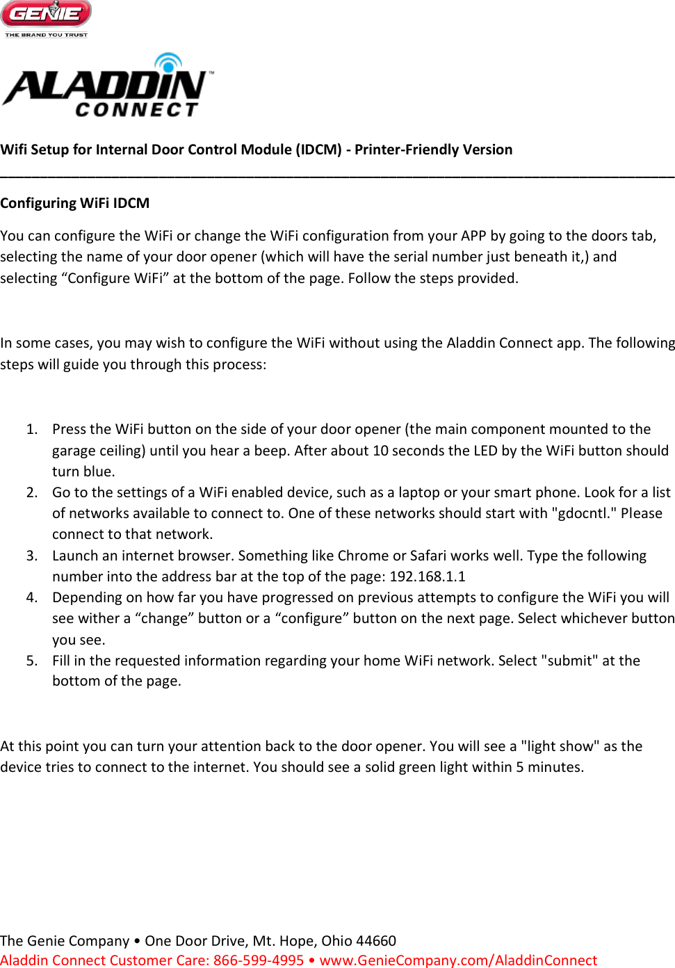 Page 1 of 1 - Genie  Aladdin Connect - IDCM Wifi Installation