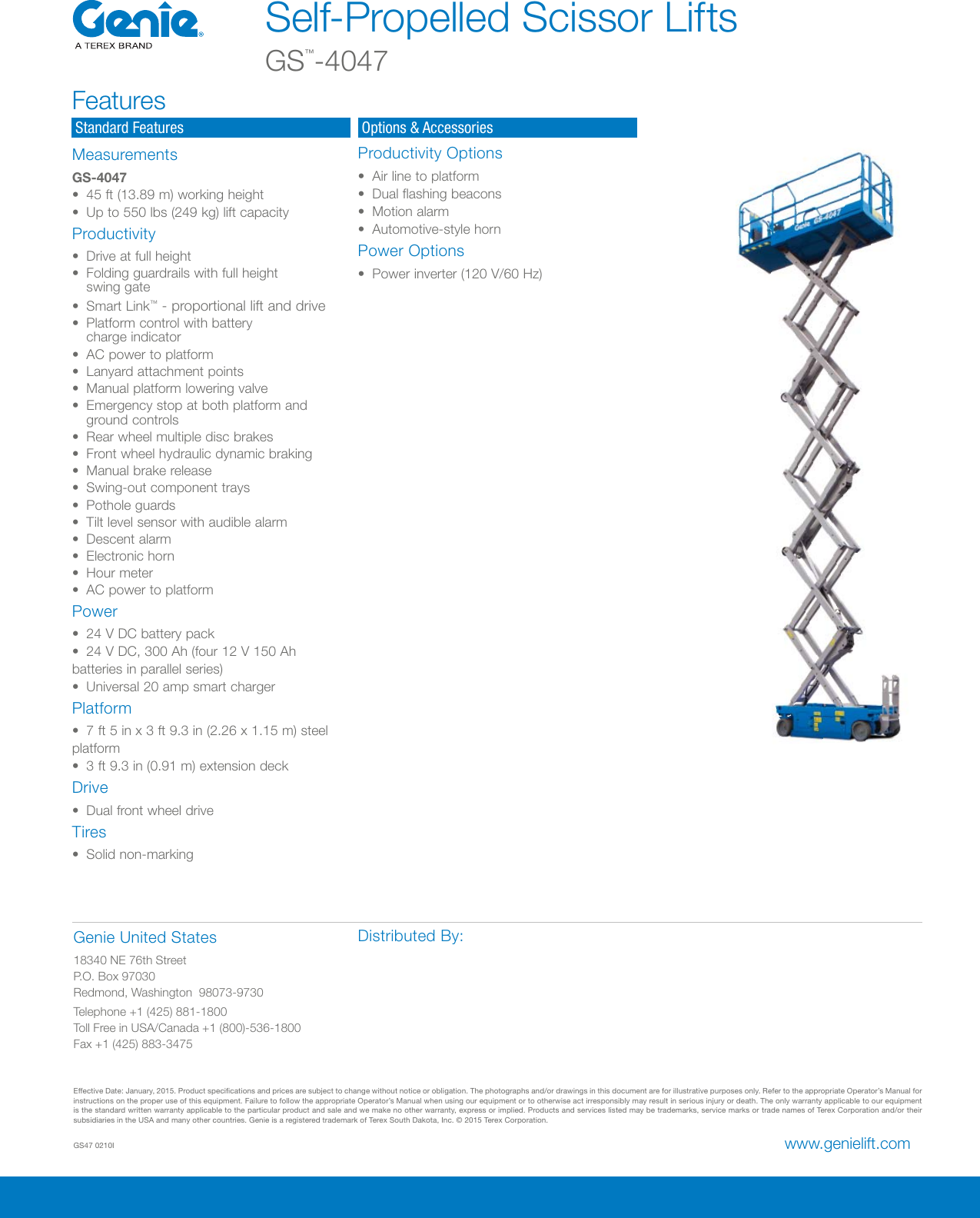 Page 2 of 2 - Genie Genie-Gs-4047-Product-Specifications- Scissors_Spec_01-12-15  Genie-gs-4047-product-specifications