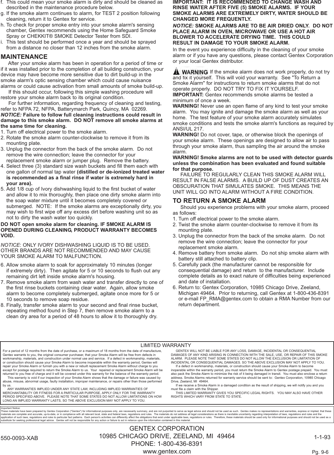 Page 6 of 6 - Gentek Gentek-9120-Users-Manual- (550-0093-17) 9120 Manual  Gentek-9120-users-manual