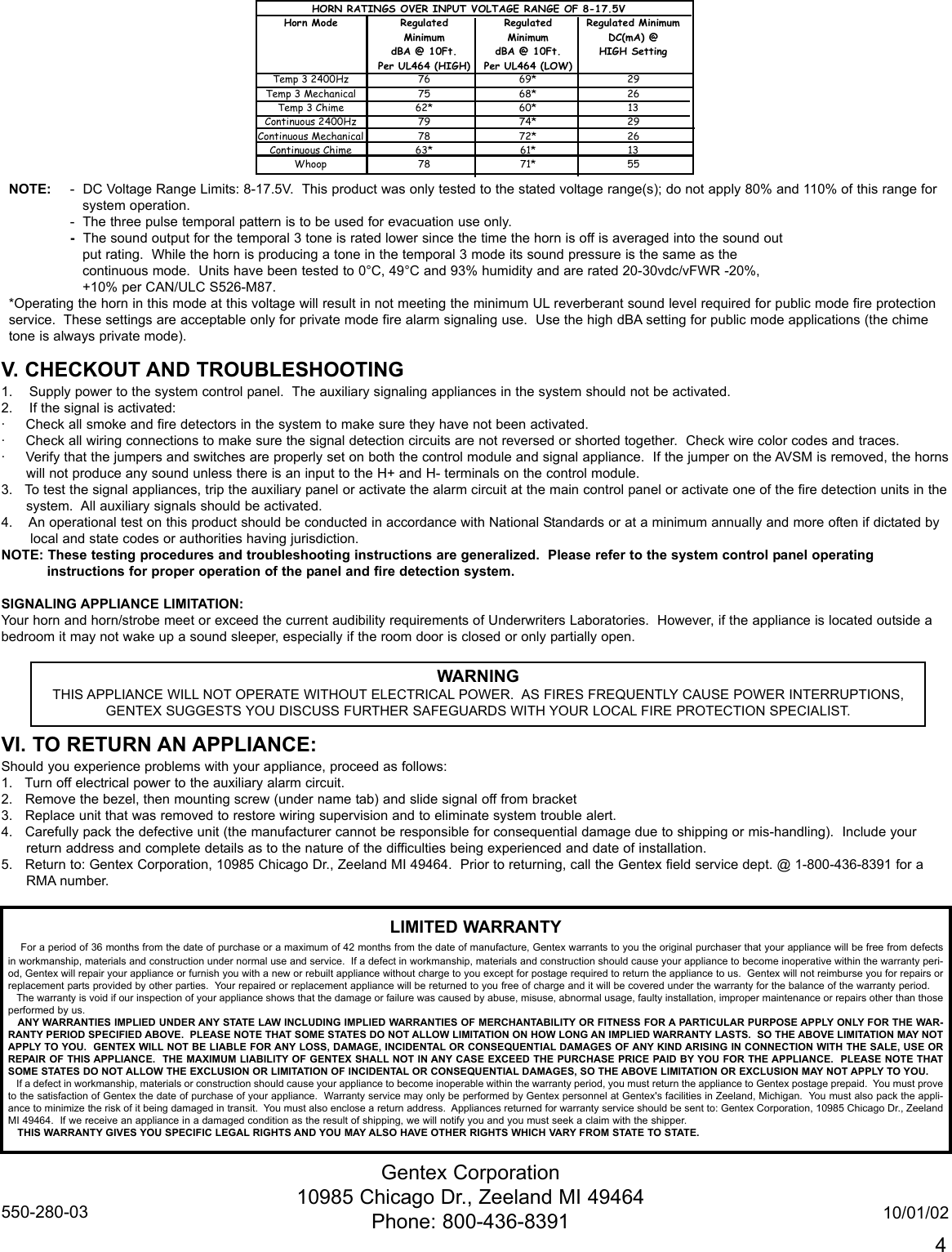 Page 4 of 4 - Gentex Gentex-Gentex-Smoke-Alarm-Gec3-12-Users-Manual- (550-0280-03) GE3 12V Series Manual  Gentex-gentex-smoke-alarm-gec3-12-users-manual