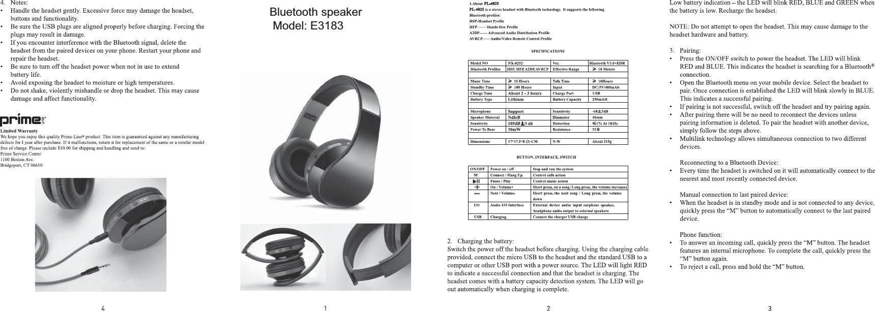 Bluetooth speakerModel: E3183